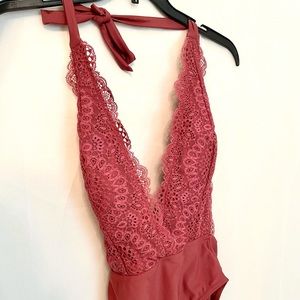 NEVER WORN Halter Plunge One Piece Bathing Suit